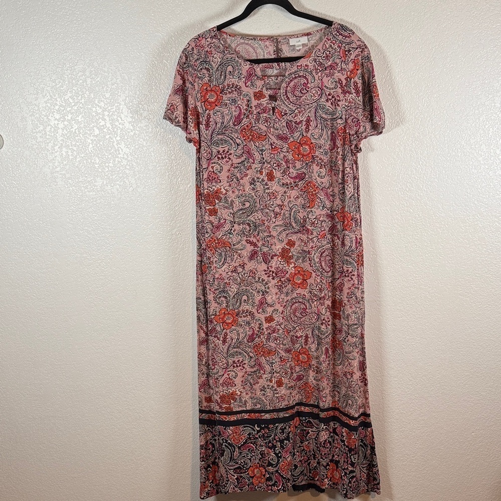 J. Jill Mixed Paisley Boho Maxi Dress Size Large Vacation Summer Classic